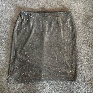 White House Black Market Sequin Mini Skirt Silver Metallic Women’s Size 8